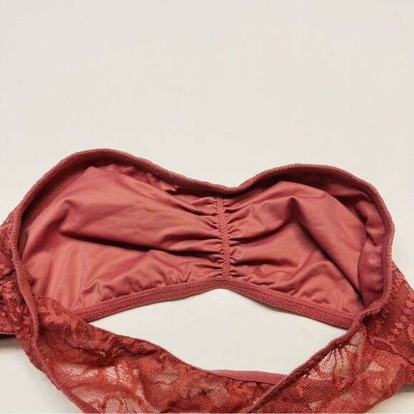 Victoria Secret Strapless Lace Bandeau‎ Bralette Bra Size Medium Dusky Pink - Picture 8 of 9